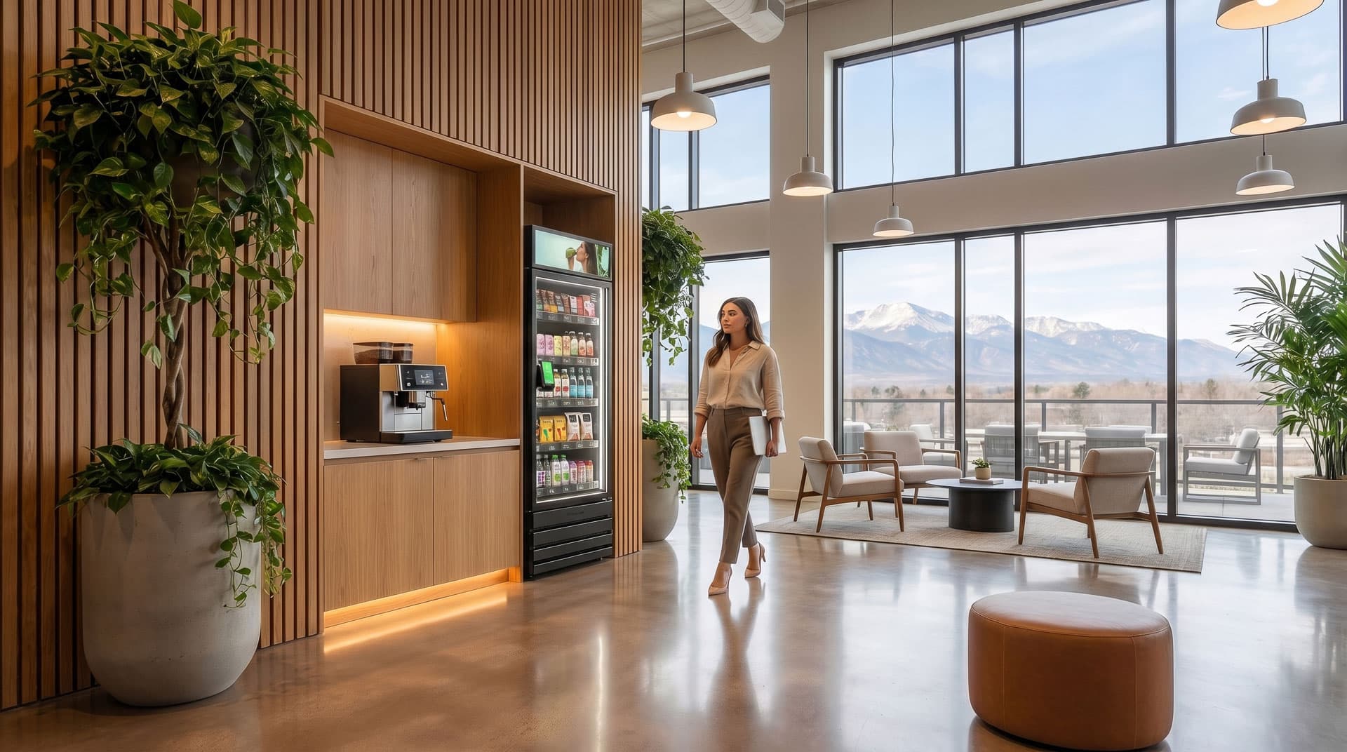 AI Vending smart store and coffee bar in a luxury apartment resident lounge