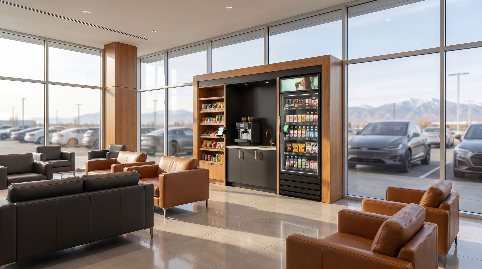 AI Vending smart store and micro market in a luxury car dealership lounge