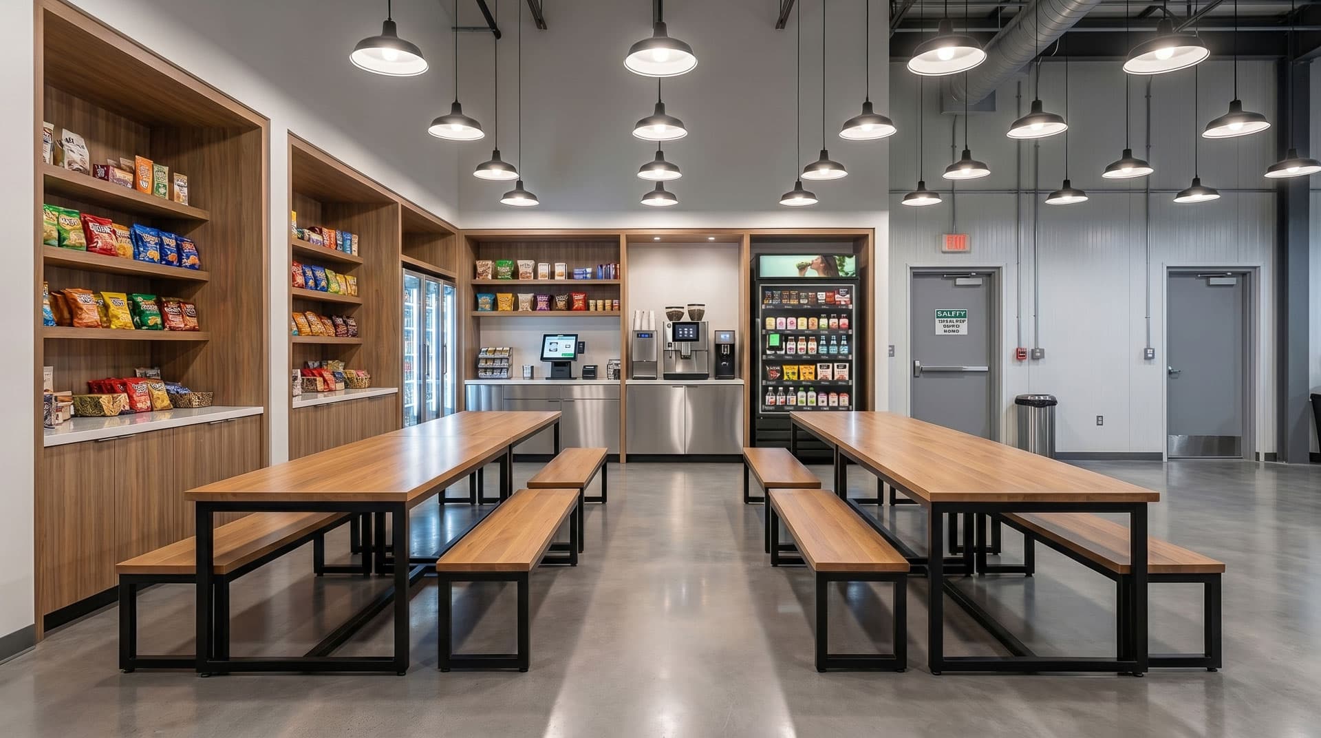 AI Vending smart store and micro market in a manufacturing facility break room